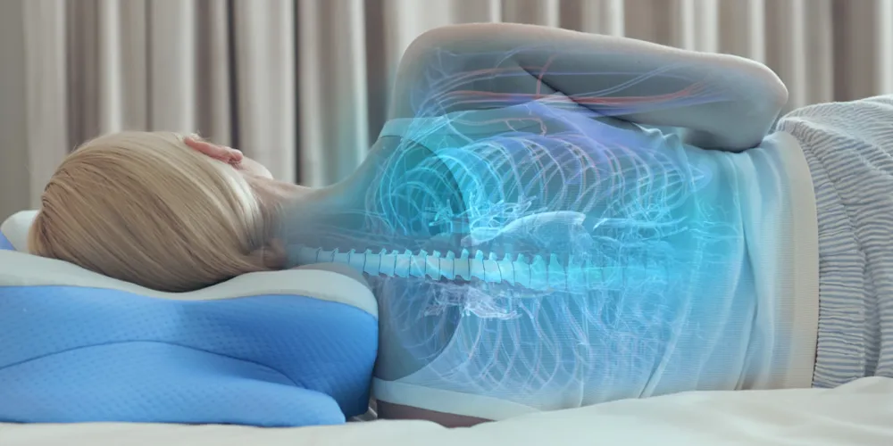 Illustration of head and neck positioning on the pillow